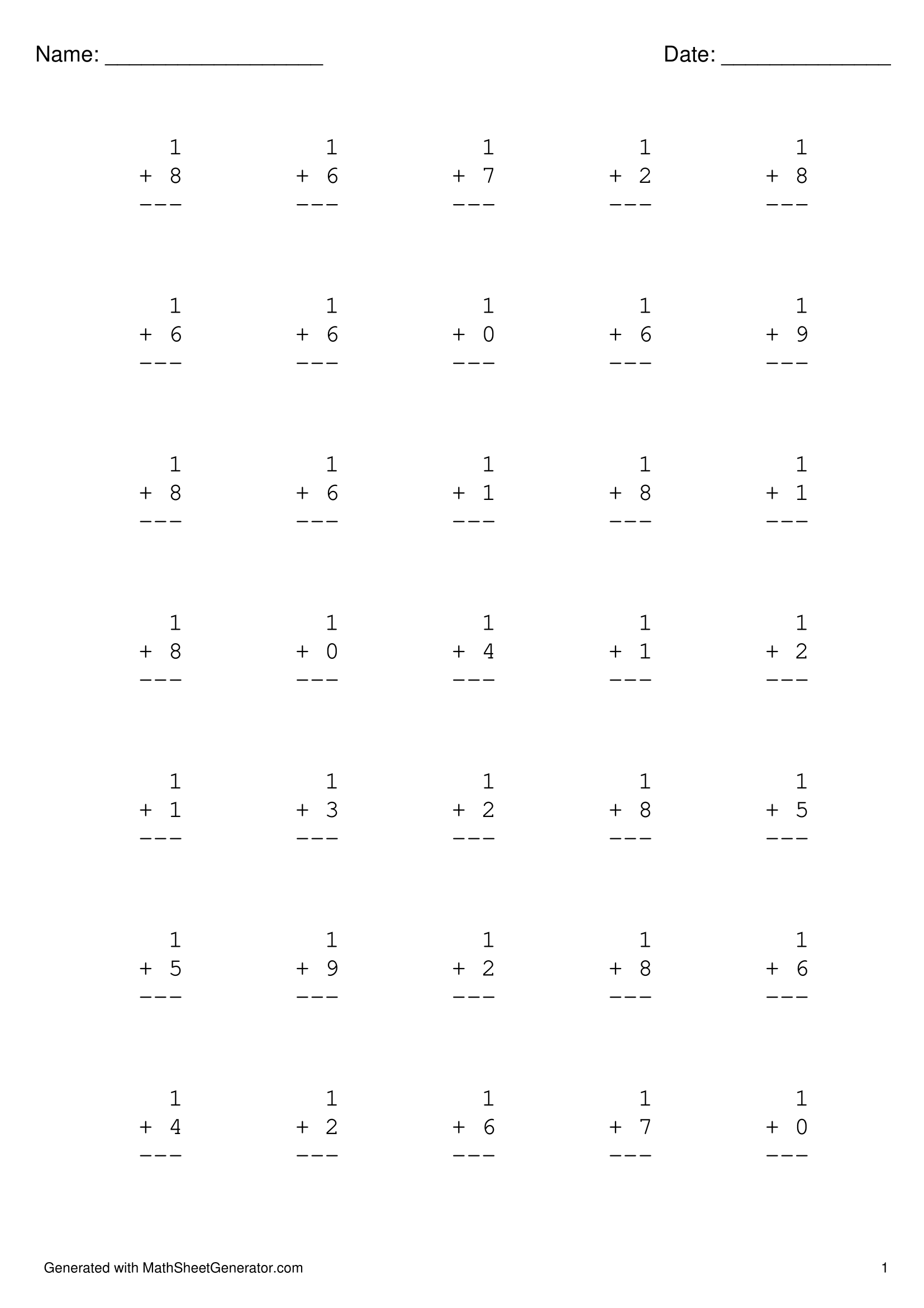 1st Grade Addition Worksheets (add to 9)