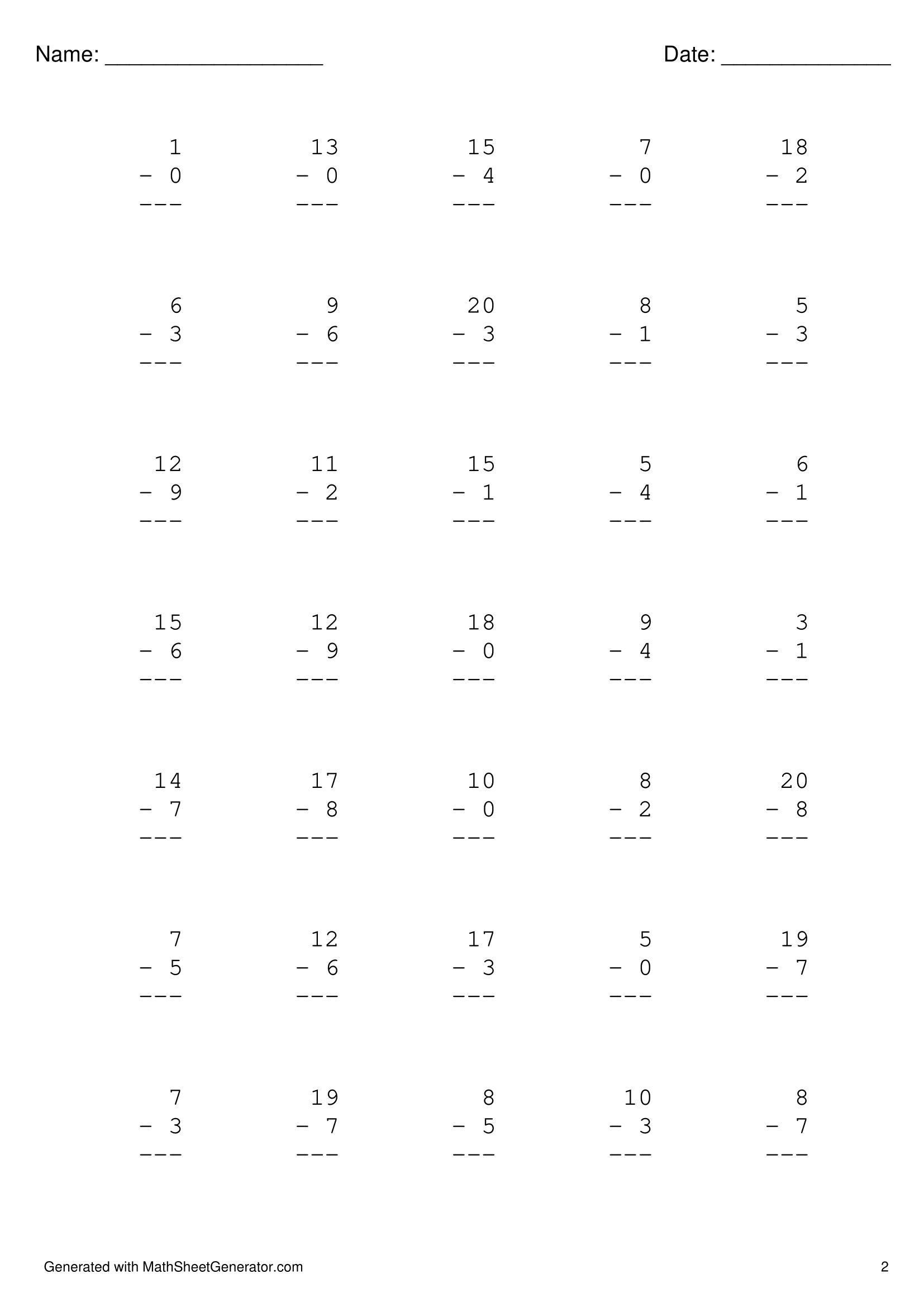 1st grade subtraction worksheet-2