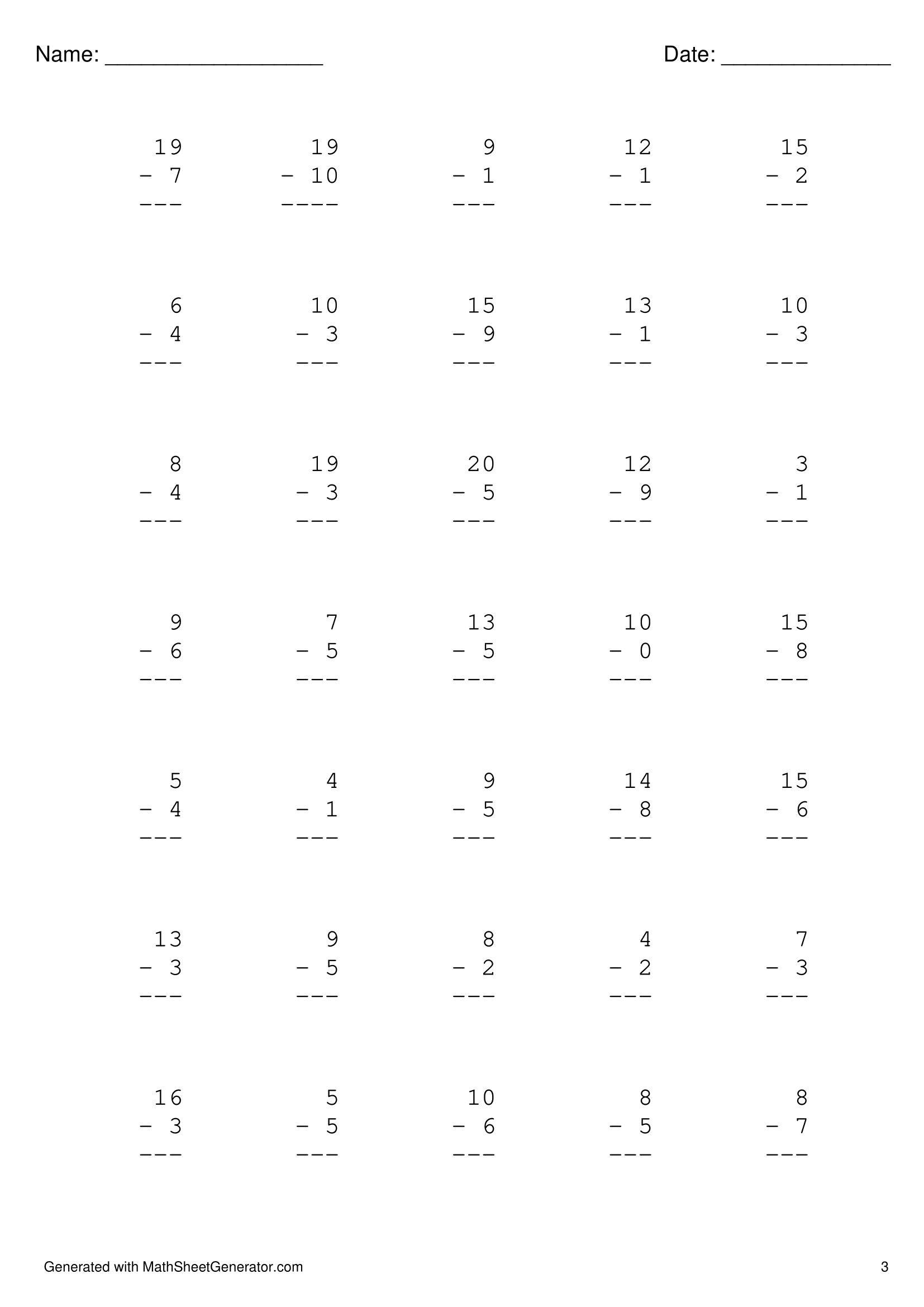 1st grade subtraction worksheet-3