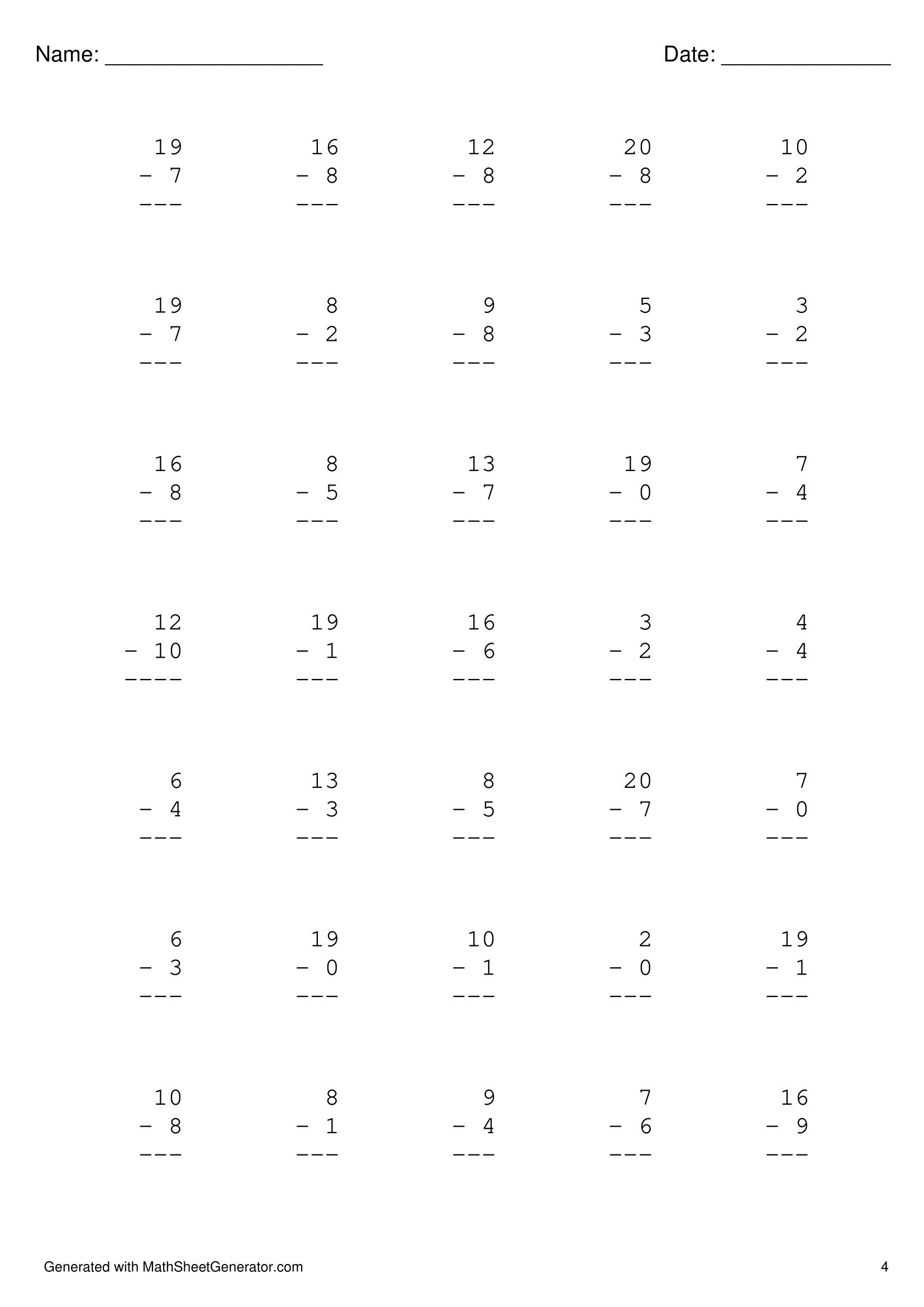 1st grade subtraction worksheet-4