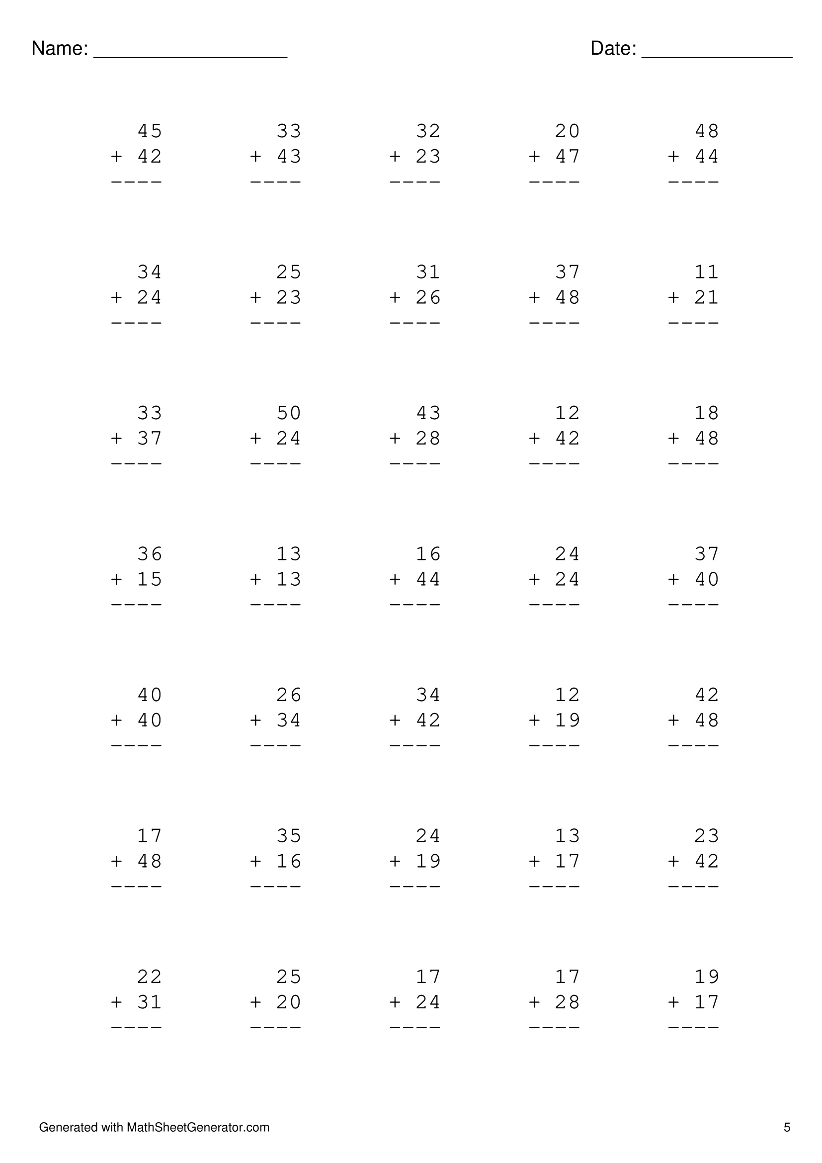 [1st grade] 2 digits plus 2 digits addition worksheet