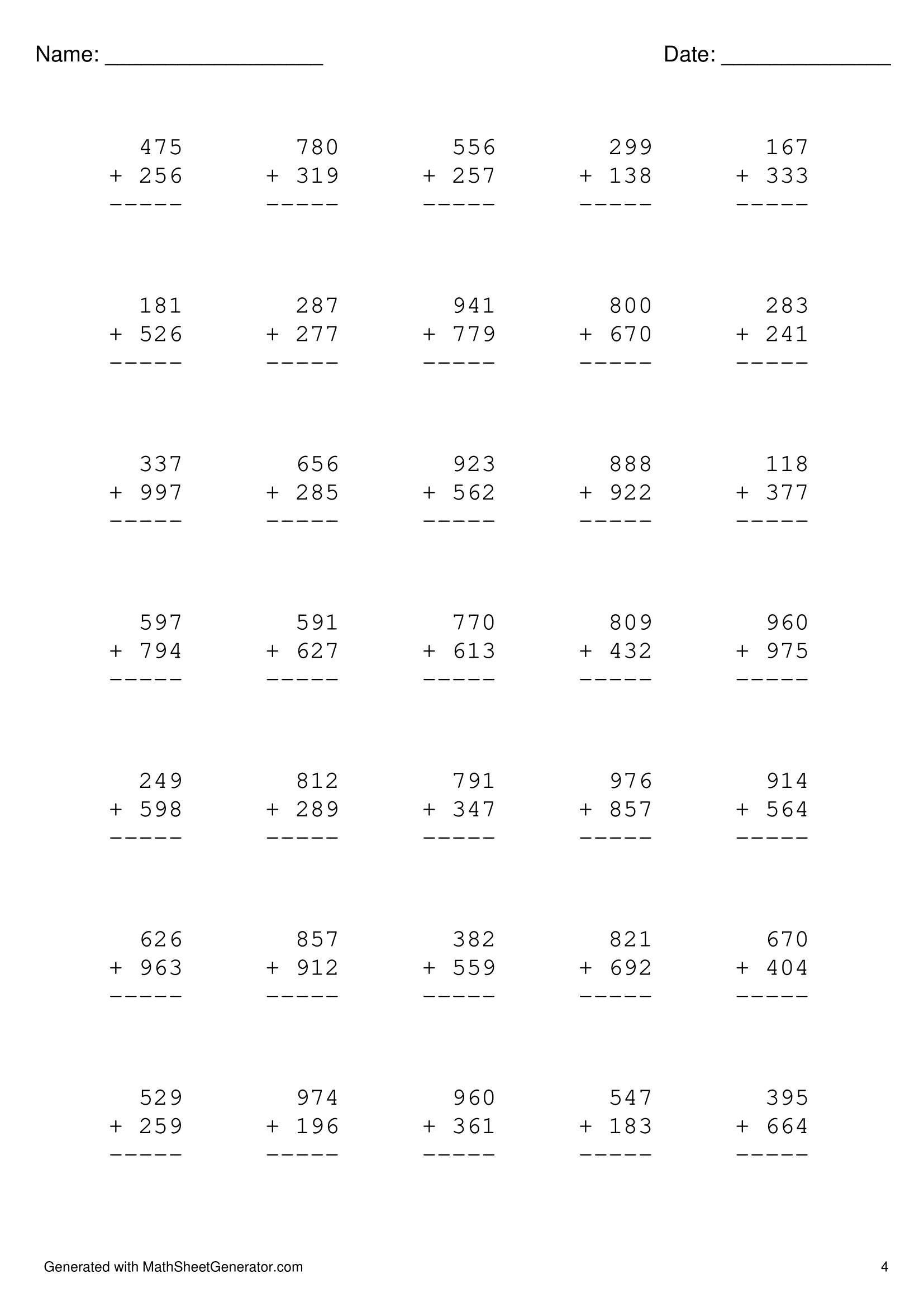 3 digits addition worksheet -4