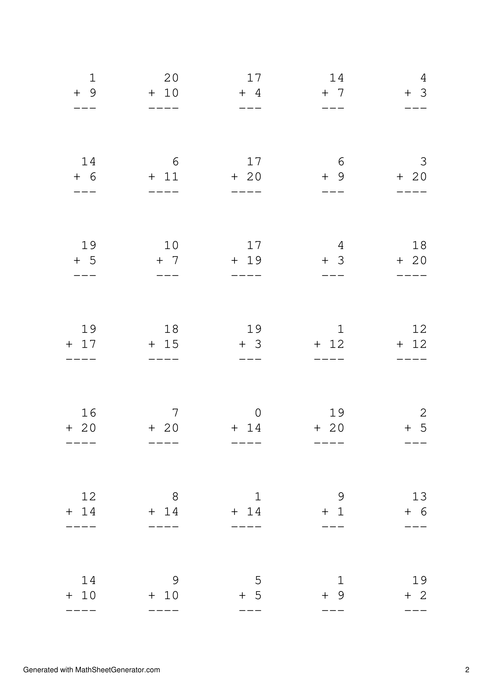 addition worksheet 1 grade, add up 40