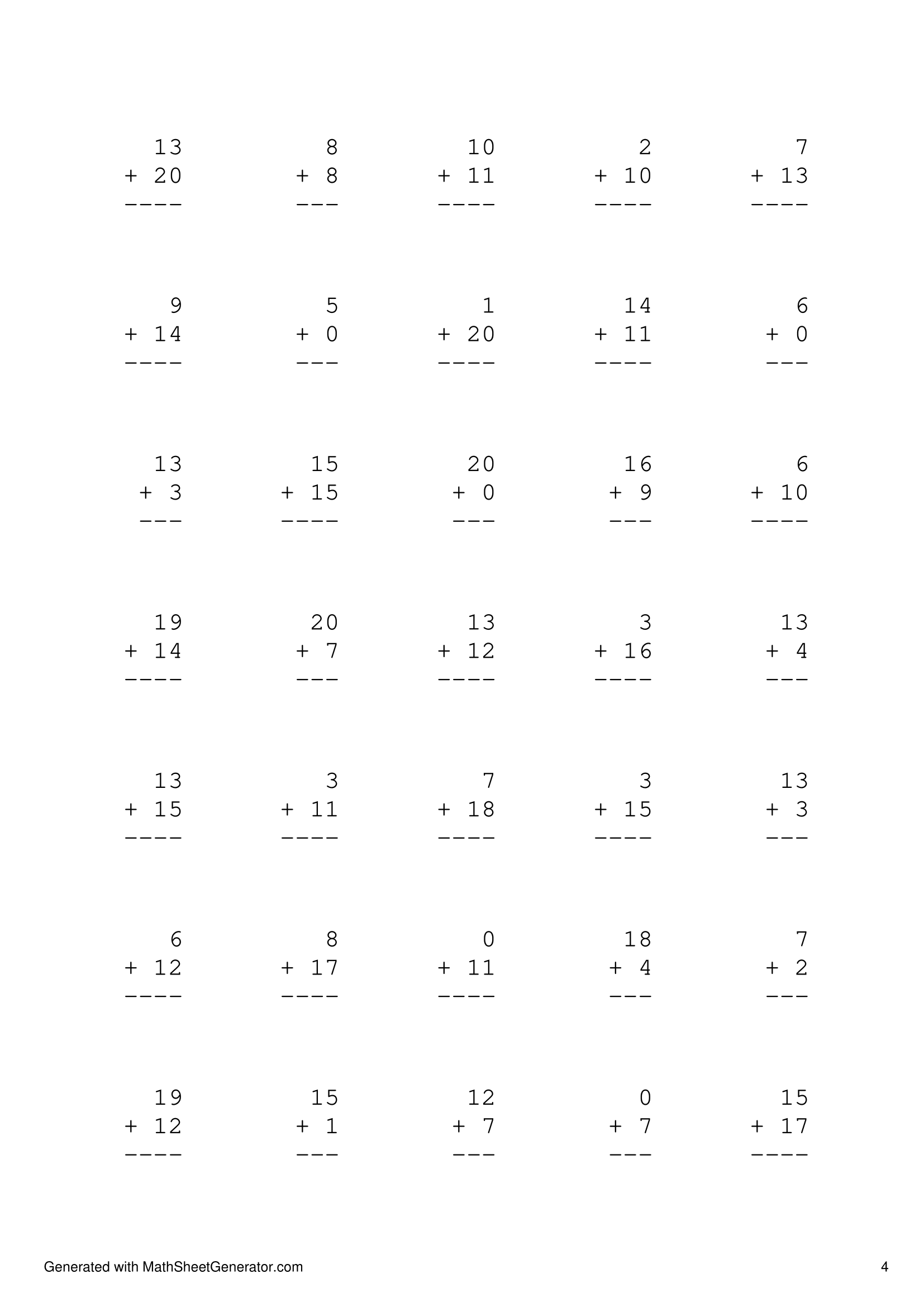 addition worksheet 1 grade, add up 40