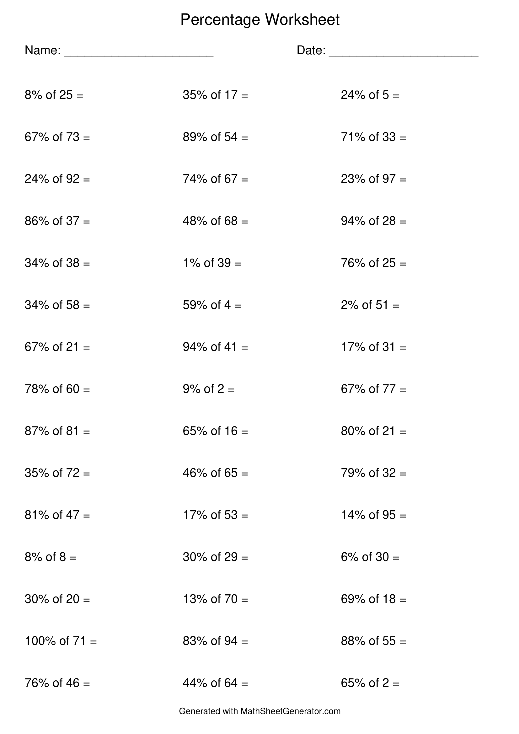 6 percentage worksheet for 5-6th grade