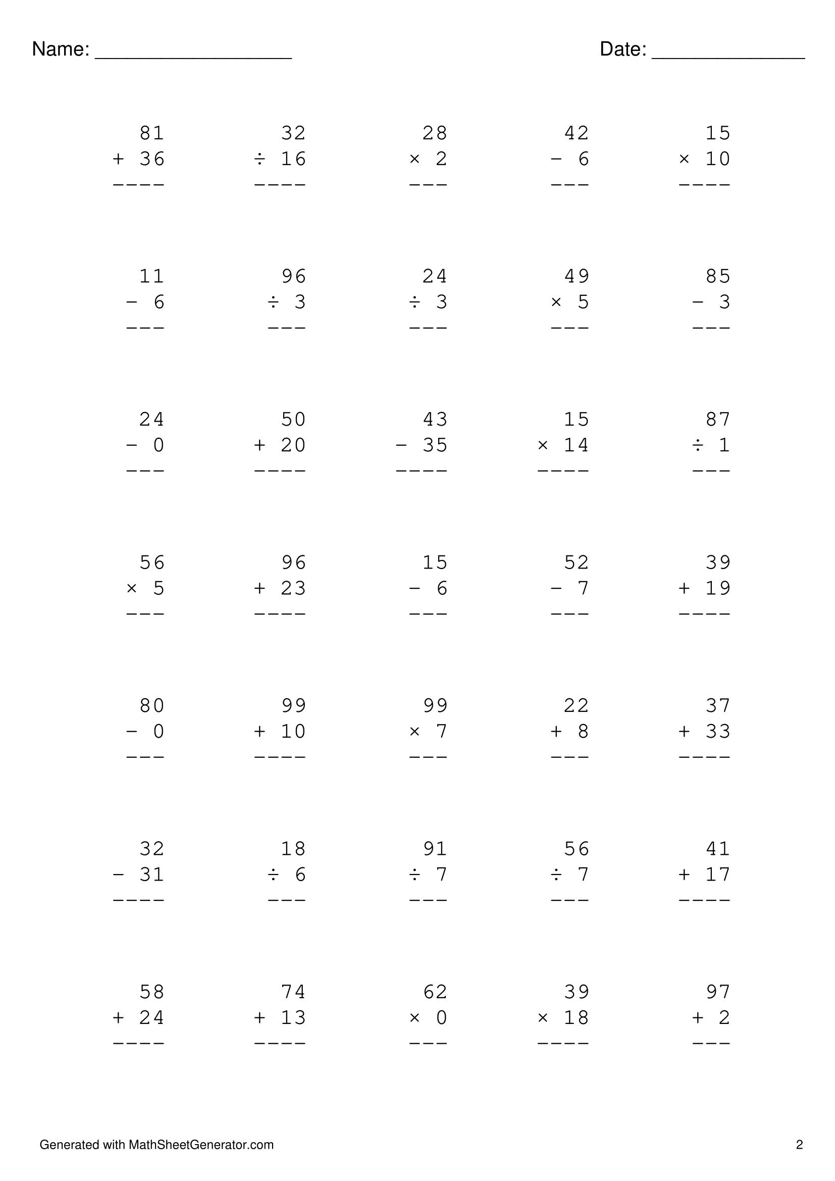 mix math problem (addition, subtraction, multiplication, division) - page 2