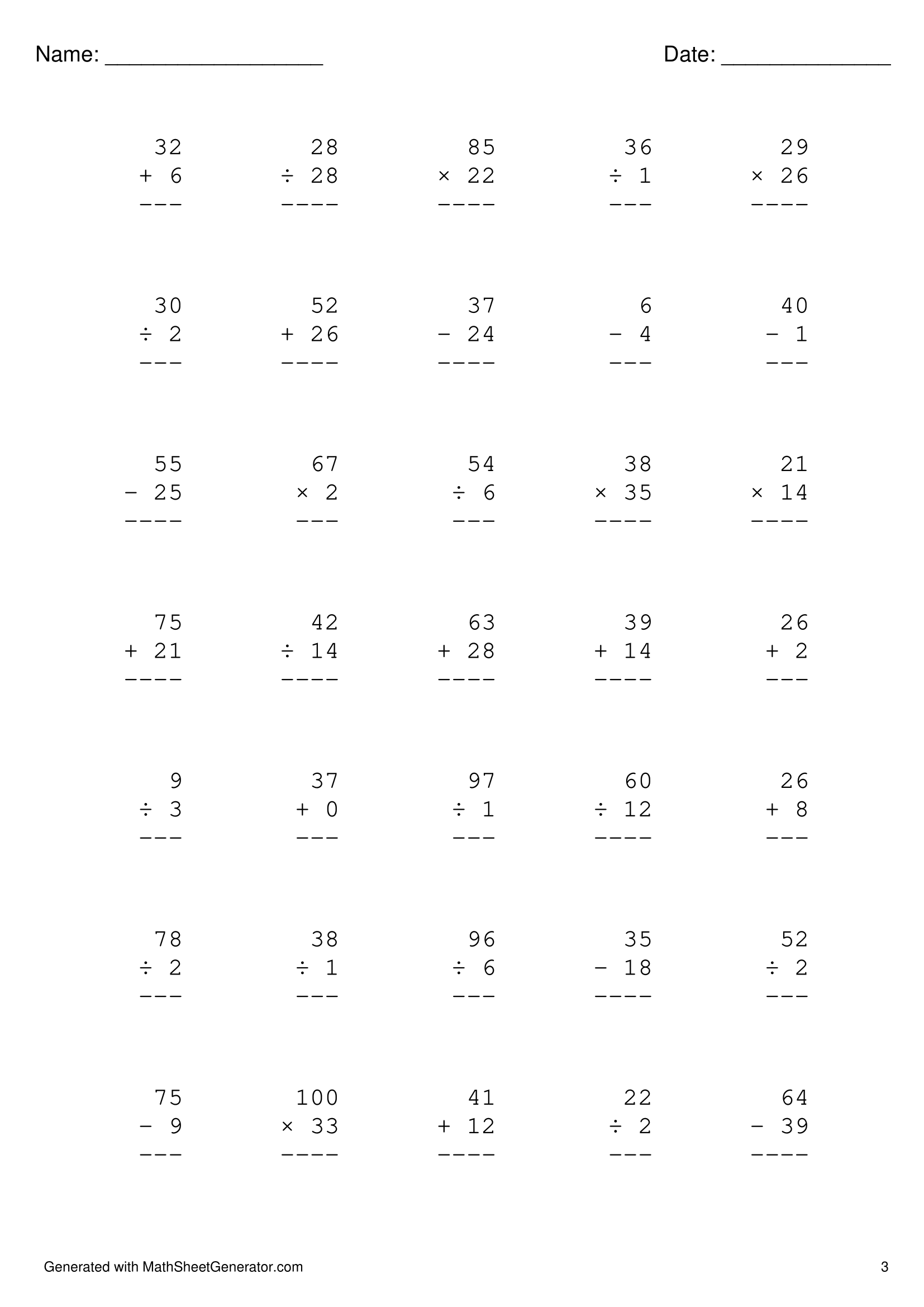 mix math problem (addition, subtraction, multiplication, division) - page 3