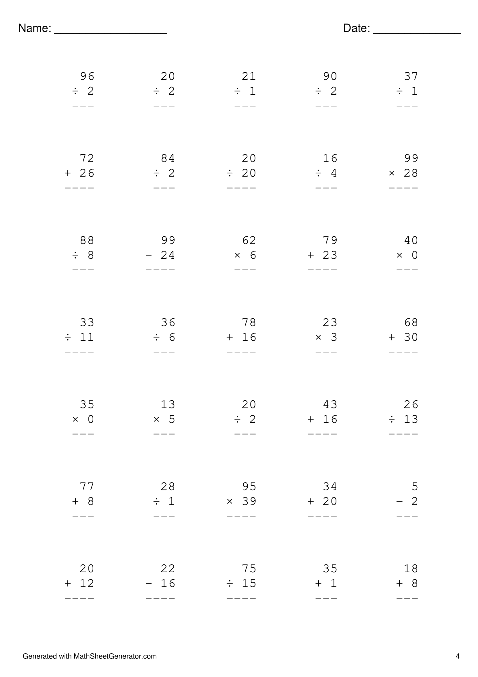 mix math problem (addition, subtraction, multiplication, division) - page 4