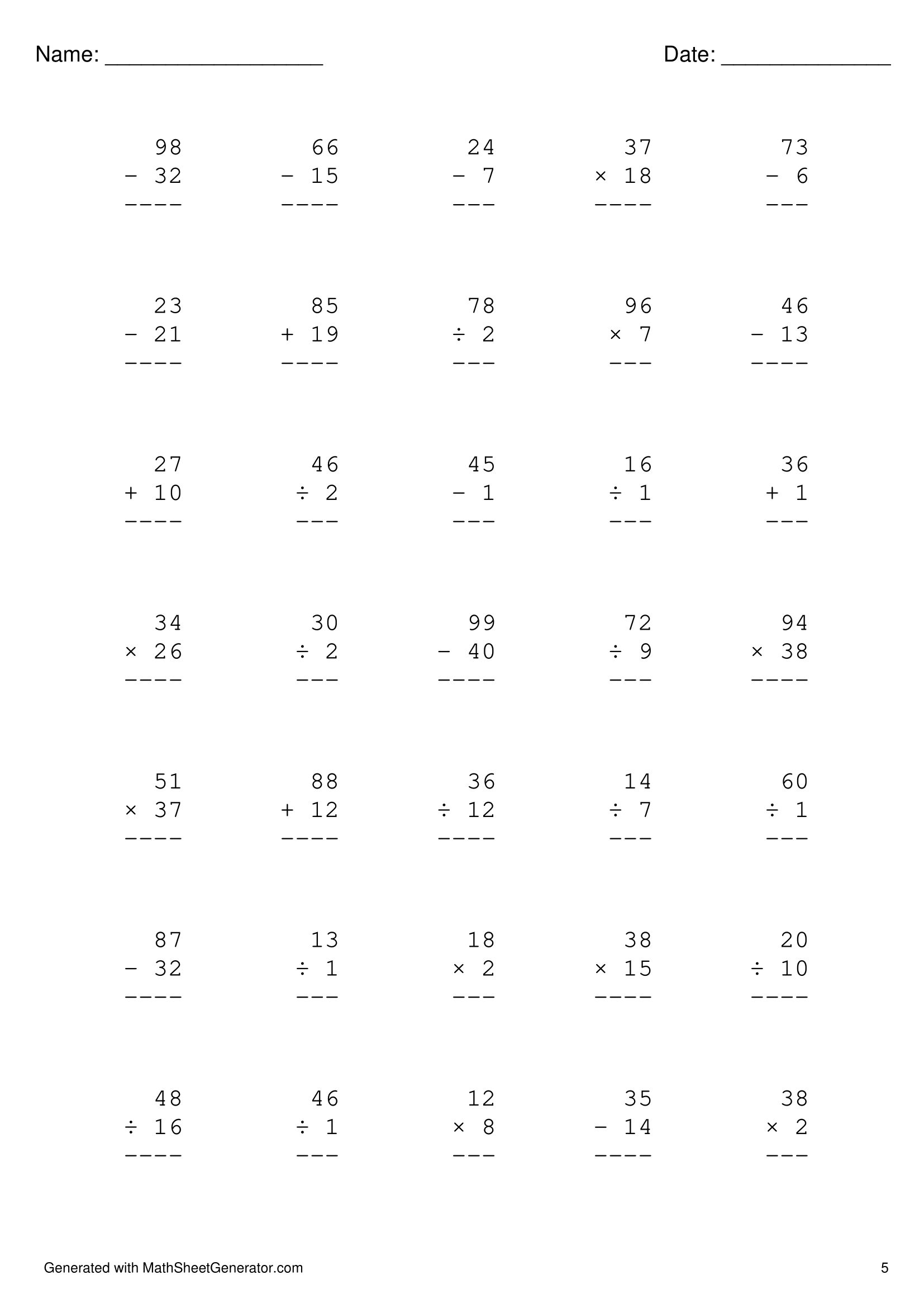 mix math problem (addition, subtraction, multiplication, division) - page 5