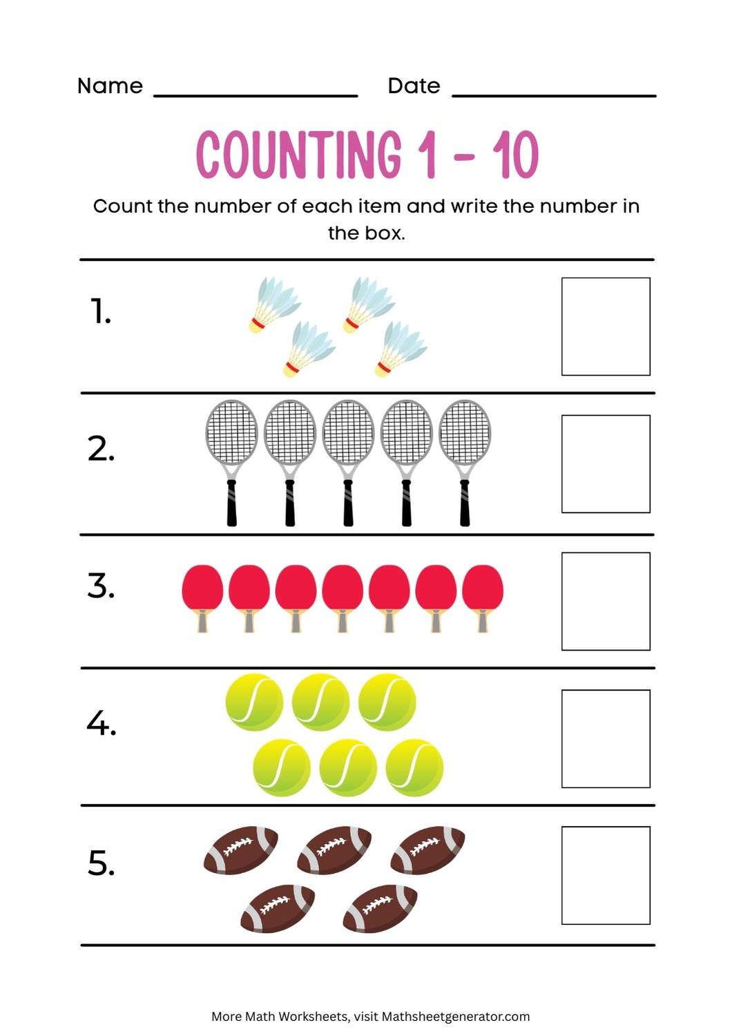Counting to 10 Math Worksheets