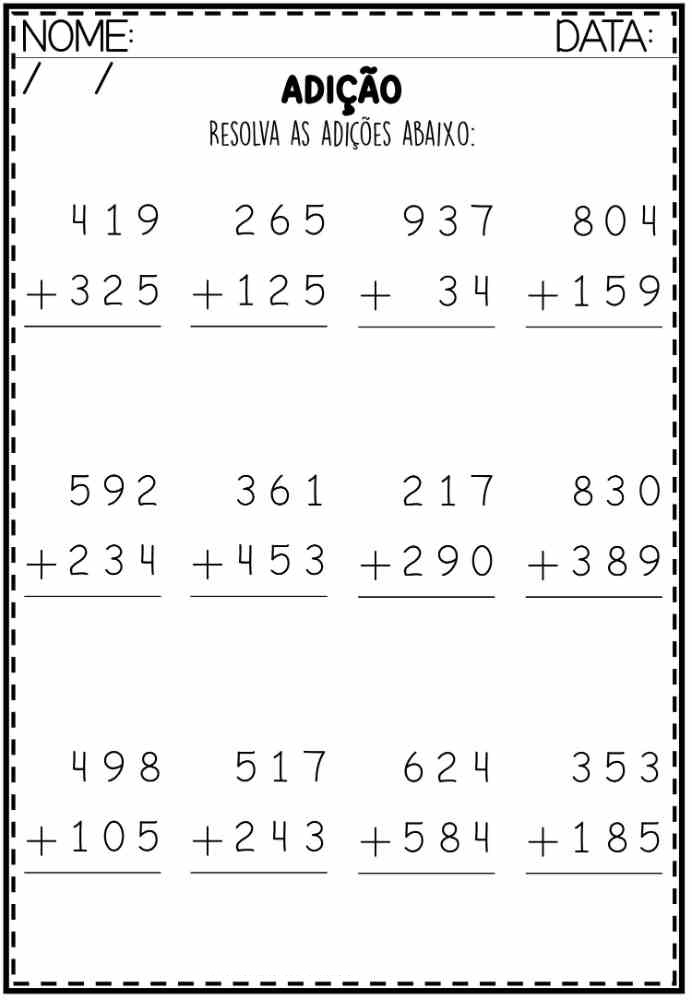exercício de adição - folha 2
