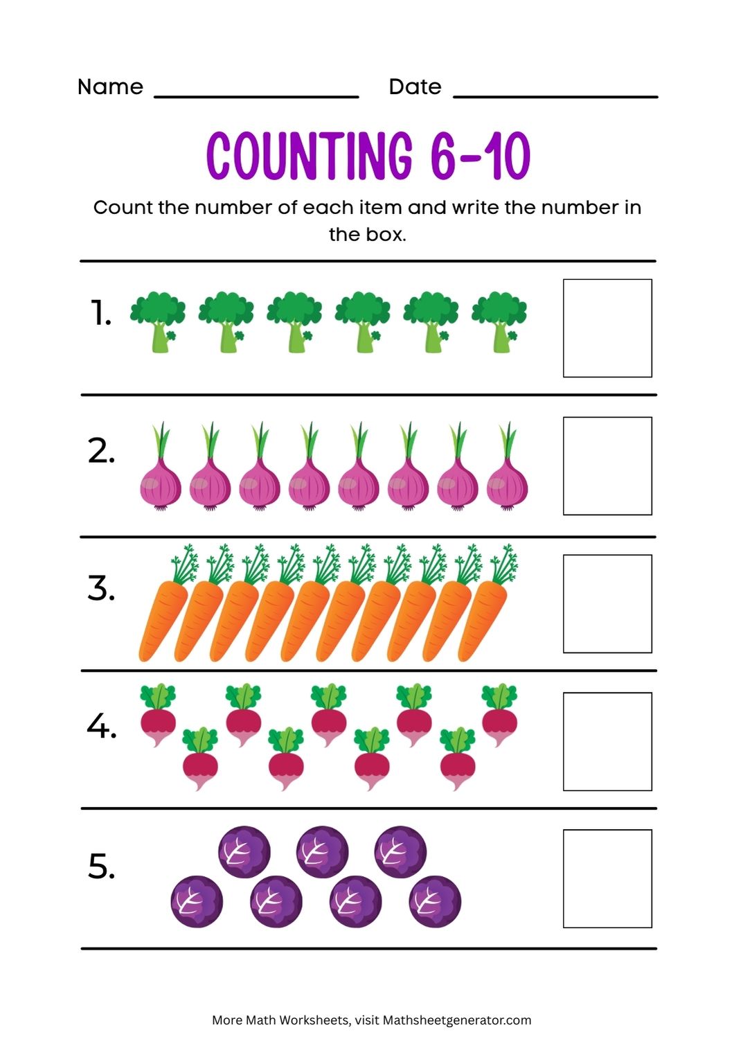 Counting 6-10 Math Worksheets