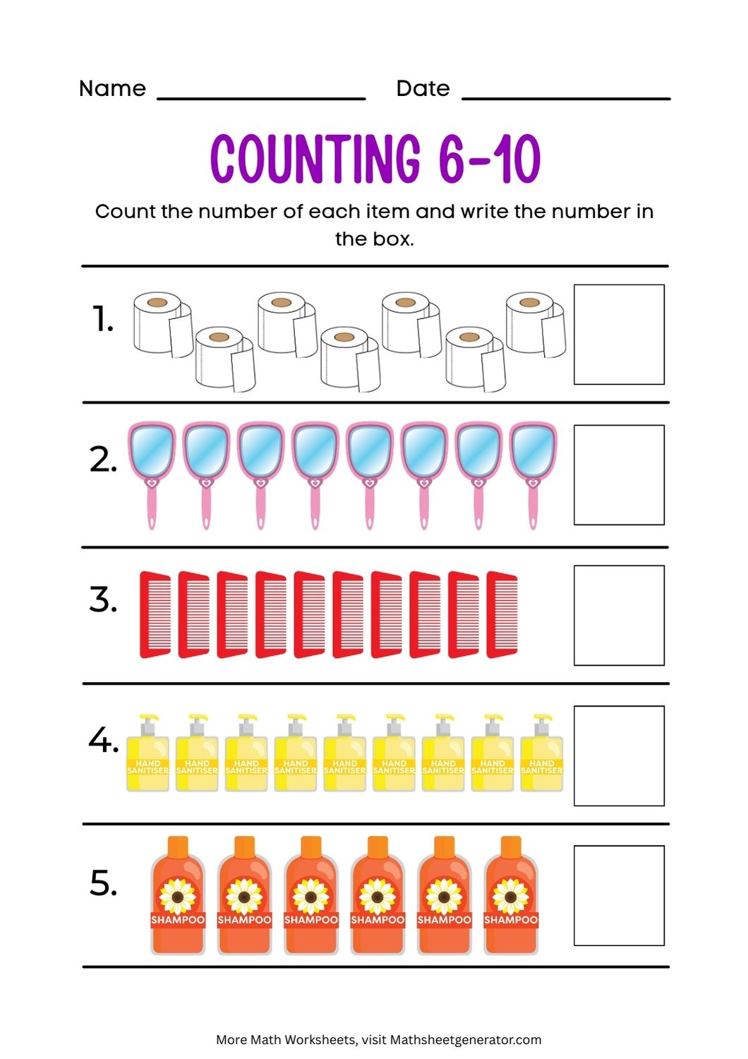 counting 6-10 math worksheet page 2