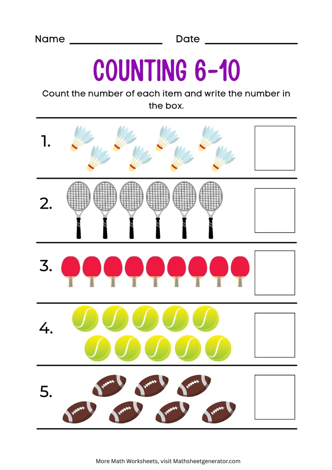 counting 6-10 math worksheet page 3