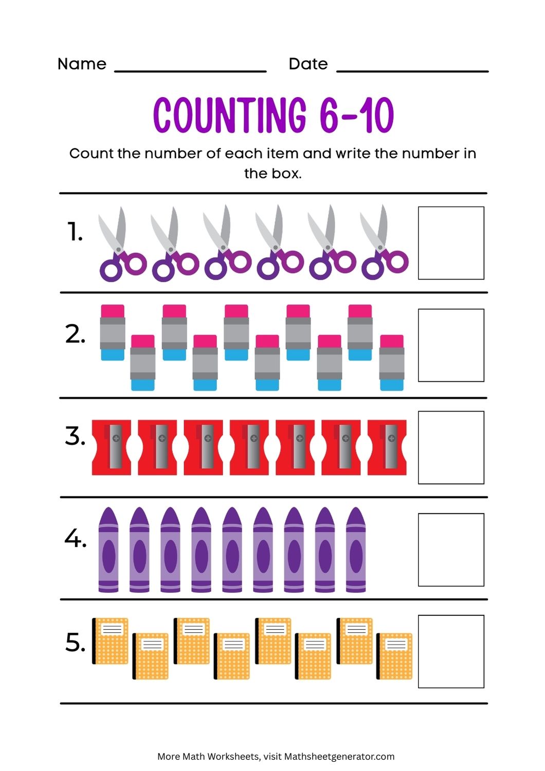 counting 6-10 math worksheet page 4