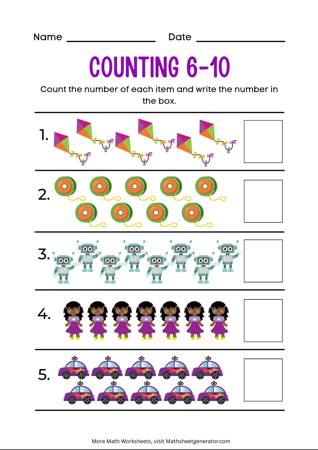 counting 6-10 math worksheet page 5